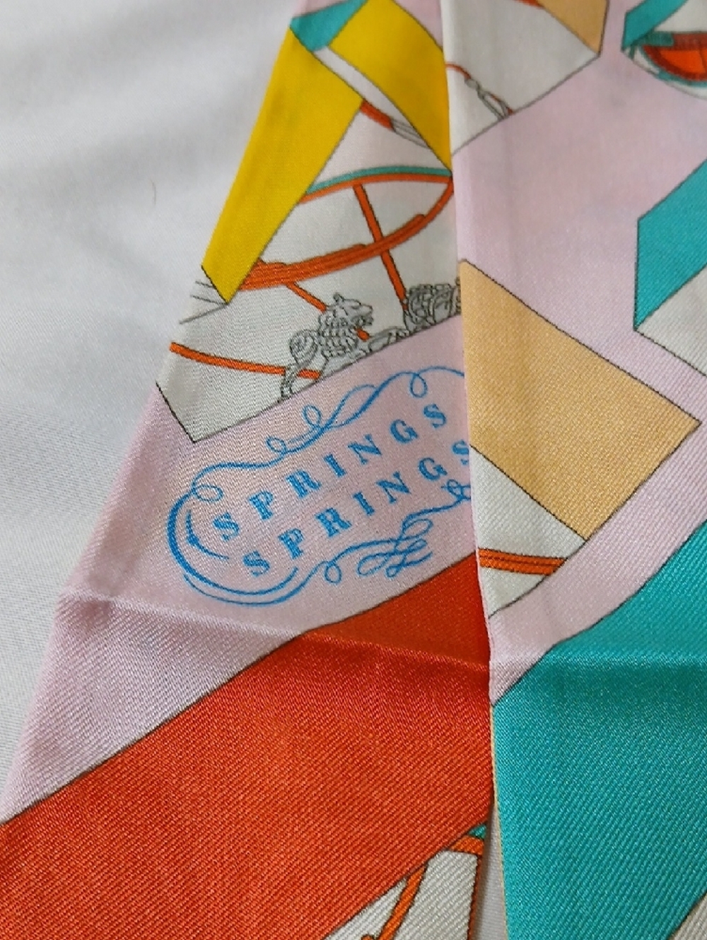 Hermes Springs Springs Pink, Turquoise & Orange Silk Twilly Scarf - Picture 3 of 5